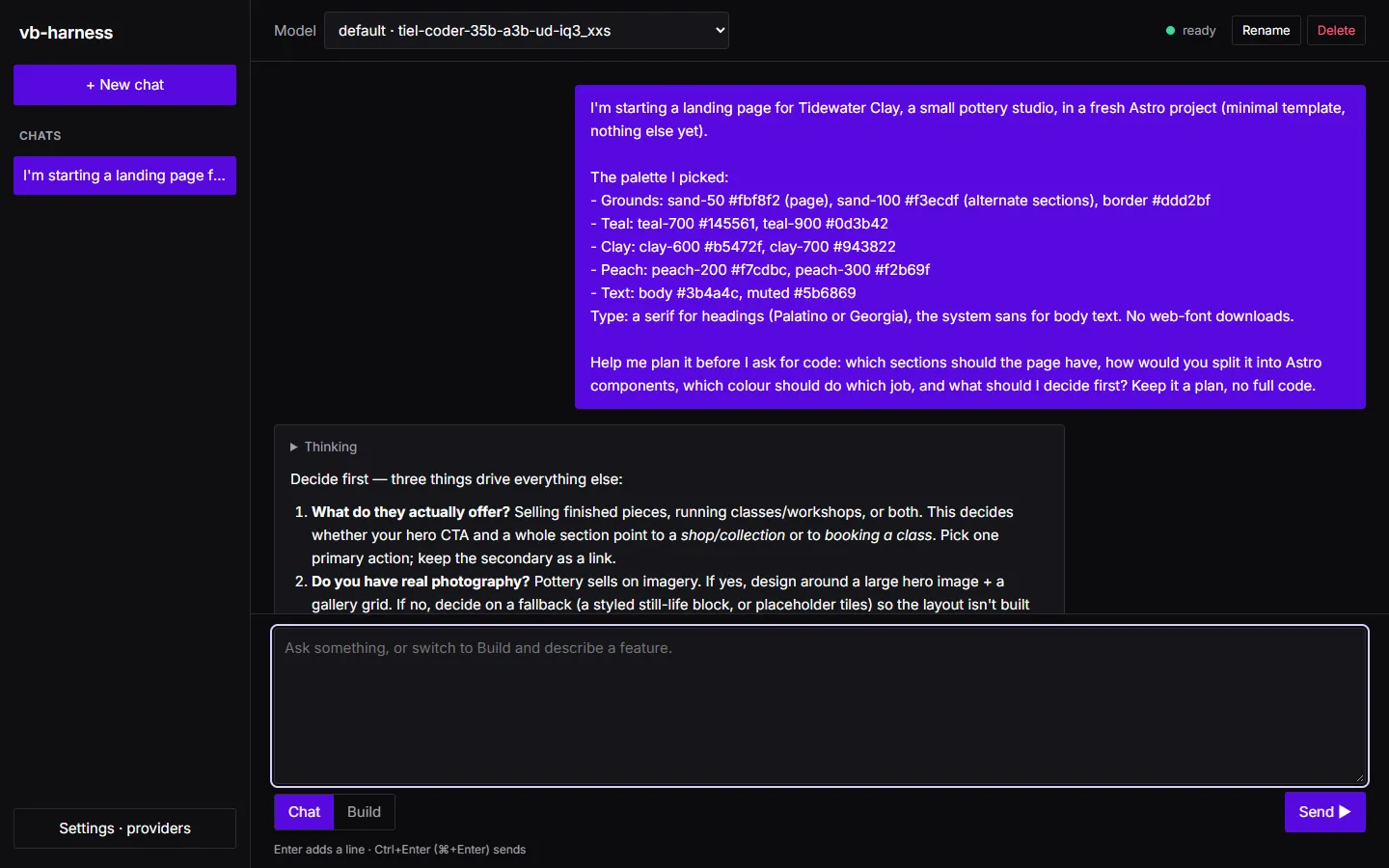 The first planning message and the start of the model’s answer